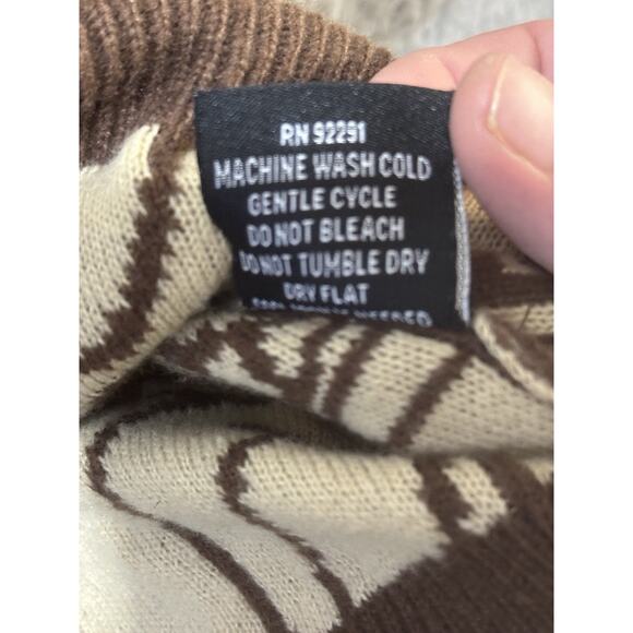 Bleecker & Mercer Sweater M Brown Beige Graphic Bear Face Knit Crewneck Pullover - Picture 5 of 7